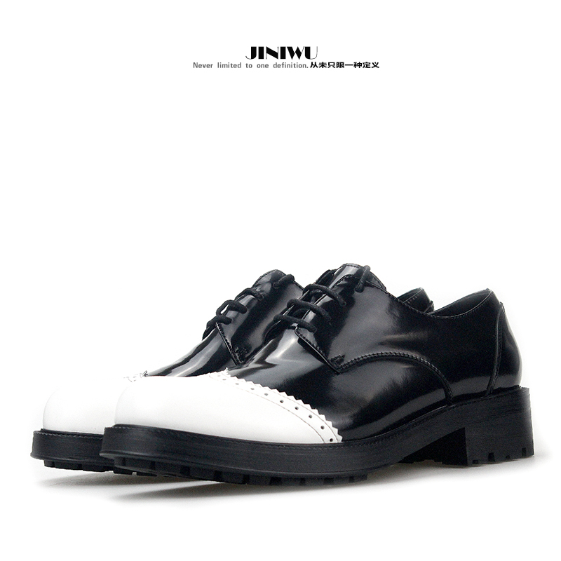 JINIWU吾倪季2025圆头皮鞋增高休闲德比鞋白色鞋头拼色厚底皮鞋男 - 图0
