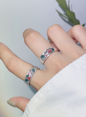 花开富贵戒指女 梅花祥云个性食指戒 复古中国风指环