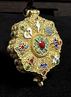 复古民族风八吉祥六字莲花牌嘎乌可打开项链吊坠嘎乌盒毛衣链