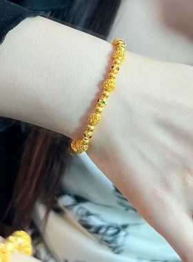 中式花丝彩珠镂空绣球手链金色高级感小众百搭复古女款送礼饰品