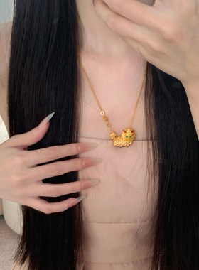 眼睛可转动招财麒麟祥瑞项链沙金