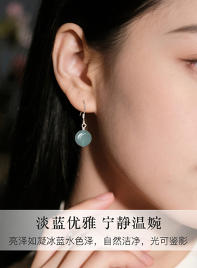 s925纯银天然蓝水翡翠耳环玉耳坠