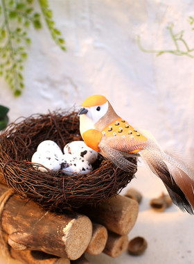 仿真阳台庭院鸟窝墙体树枝小摆件