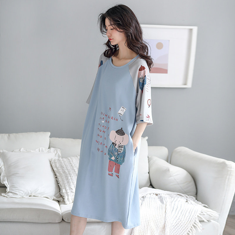 短袖睡裙夏季可爱宽松学生夏中裙 朵拉日记睡裙