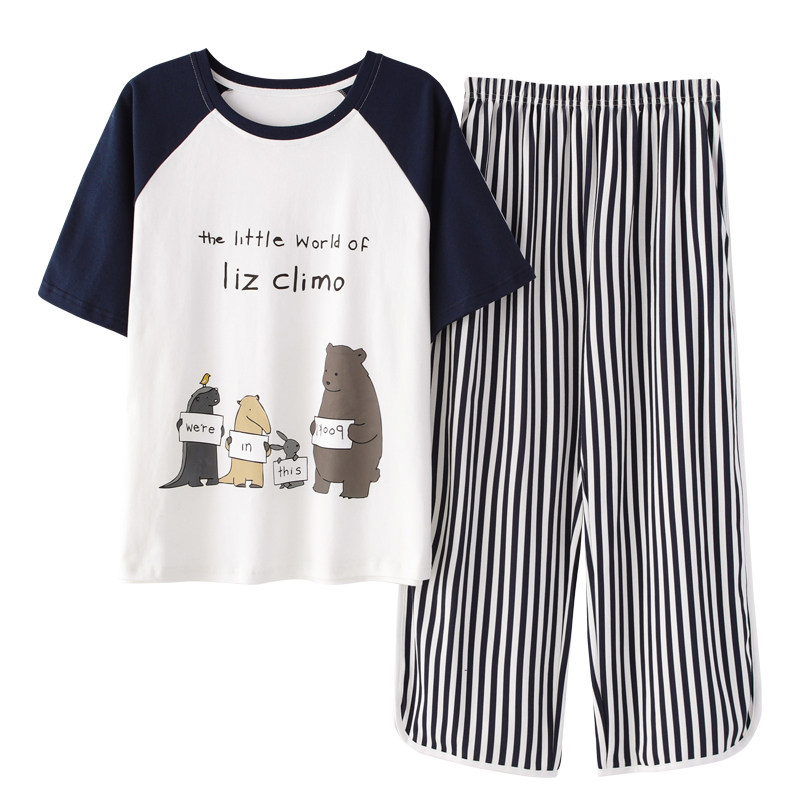 薄女套装短袖七分裤夏季纯棉睡衣 朵拉日记睡衣/家居服套装