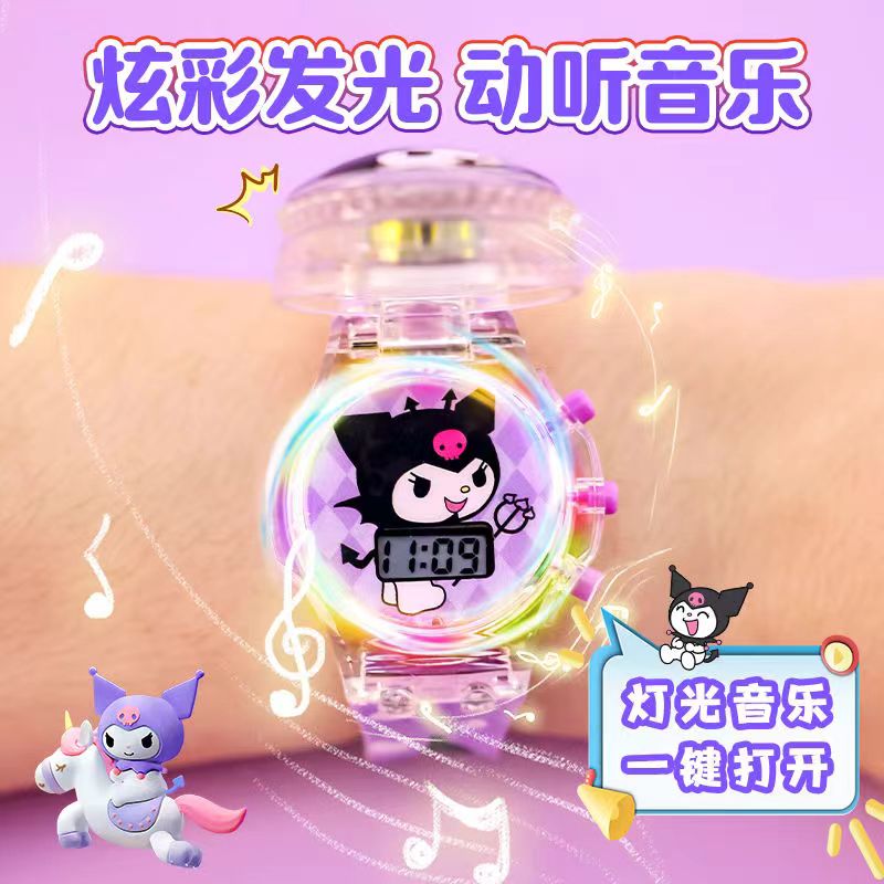 2025新款冰雪公主库洛米kt猫旋转发光手表ins高颜值翻盖玩具手表 - 图2