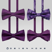 DEVEN HOME Deep Purple Fashion Necktie Male Positive Dress Wedding Groom Bridegroom Butterfly Knot Wedding Celebration Gift Box Dress