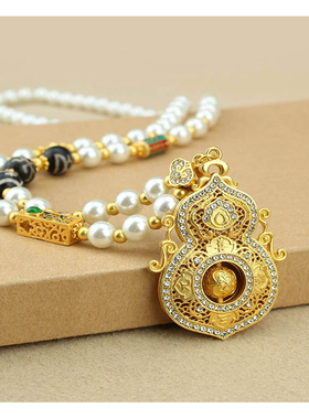 古法镶钻葫芦仿珍珠新中式项链女百搭国风唐装旗袍高级感长款配饰