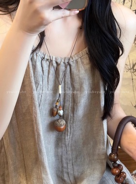 新中式国风长款橡果唐装旗袍汉服项链民族风挂件配饰个性时尚百搭