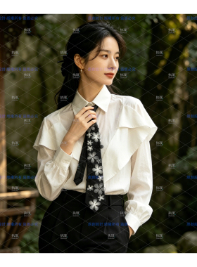 森系中式立体网纱花朵免打领带女