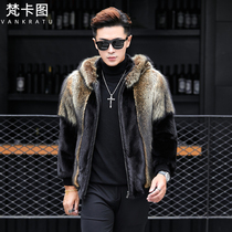 New fur integrated mens winter jacket whole mink water mink fur coat Americas raccoon sea Ning fashion even cap fur