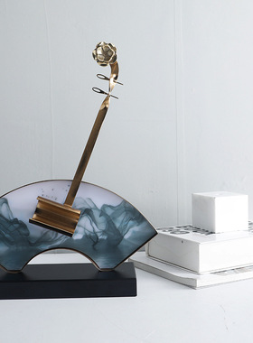 金属亚克力大理石摆件新中式客厅