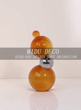 简约现代橘色蓝色透明气泡水晶装饰球样板间客厅茶几软装饰品摆件