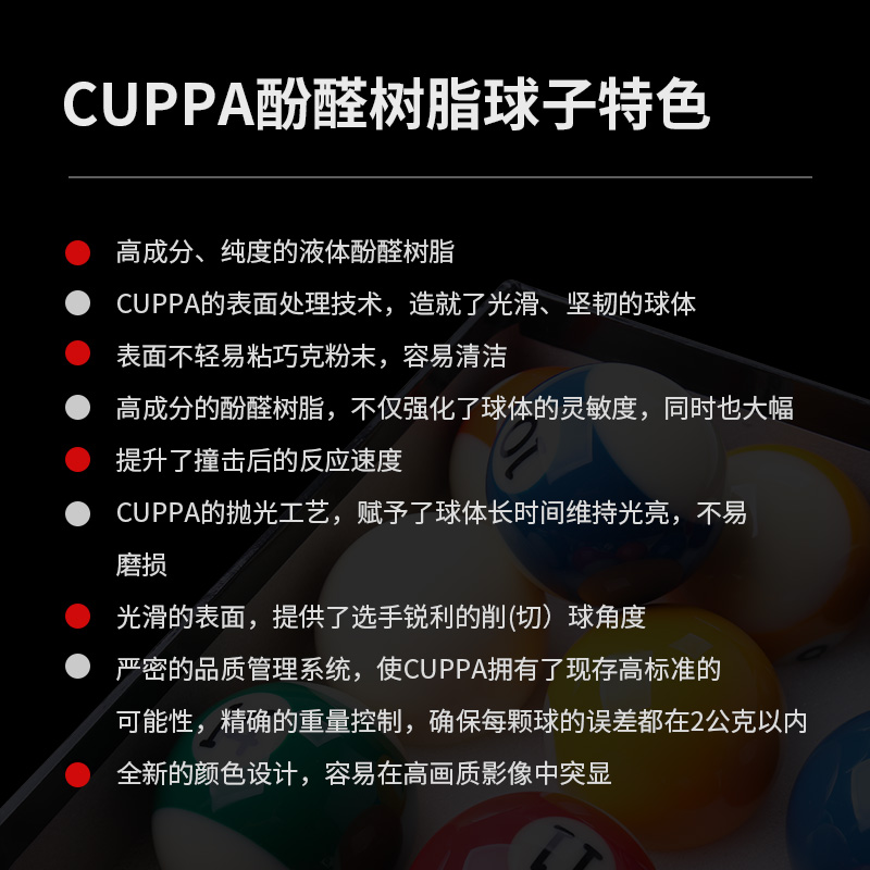 美国cuppa水晶球美式台球球子黑八大号高树脂球子TV球桌球台球子-图0