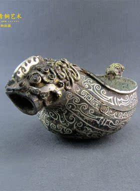 仿古青铜器错银仲邑家居摆件工艺品博古架摆件复古怀旧收藏艺术品