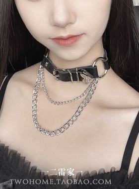 朋克风choker金属链条pu皮锁骨链