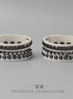 双层铆钉链条白手环哥特手链腕带