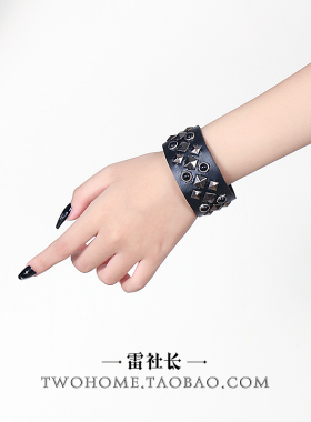 辣妹y2k复古朋克皮革铆钉手链