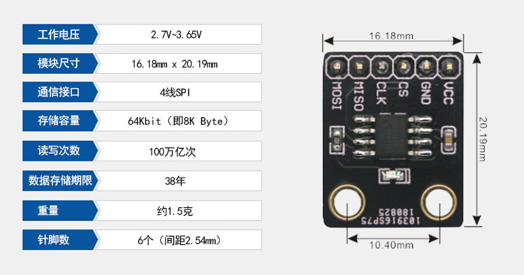 FM25CL64B铁电存储器MB85RS64 64Kbit串行SPI提供源代码FRAM模块-图1