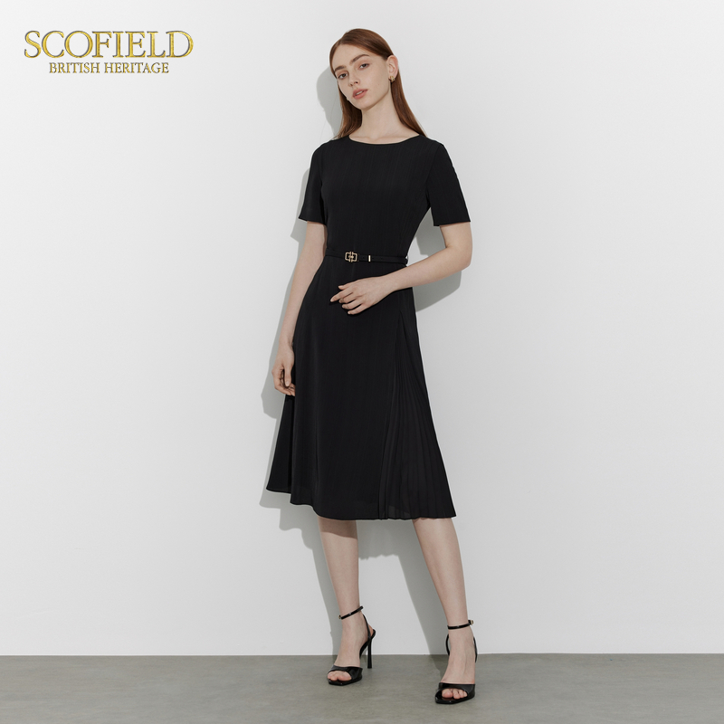 Scofield女装气质收腰显高长款短袖经典小黑裙连衣裙2024夏季新款-图3