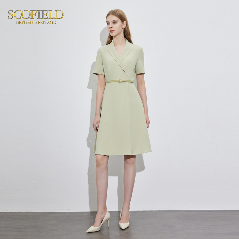 【醋酸】Scofield女装收腰西装领薄荷绿连衣裙2024夏季新款