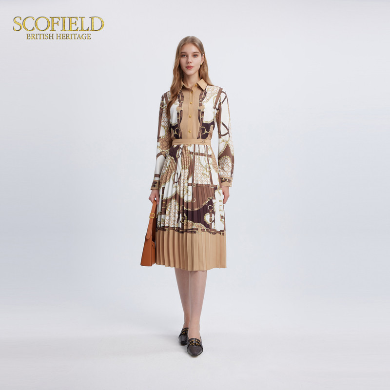 Scofield女装复古窗格纹链条印花雪纺衫时尚撞色衬衫上衣秋季衬衣,淘宝优惠券,粉丝福利购,淘宝优惠卷