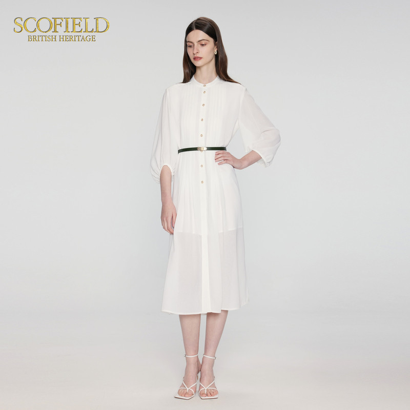 Scofield女装通勤衬衫连衣裙职业风白色雪纺裙夏季裙子,淘宝优惠券,粉丝福利购,淘宝优惠卷