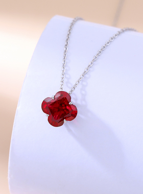 培育彩宝红四叶草锁骨链送女生