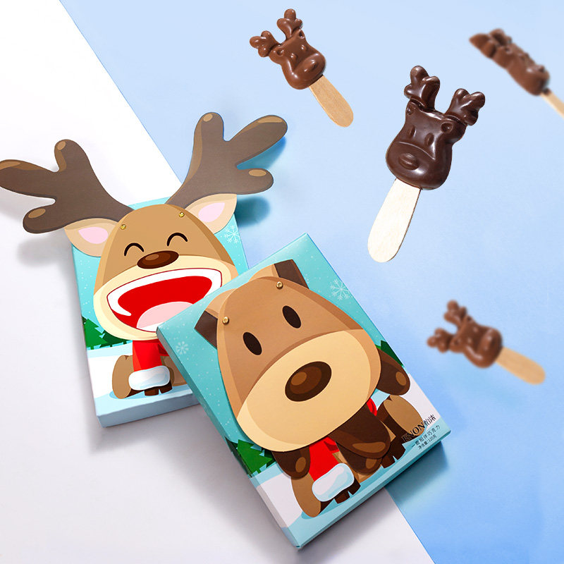 怡浓麋鹿棒棒糖造型黑巧克力纯可可脂网红儿童零食一鹿相伴送礼物