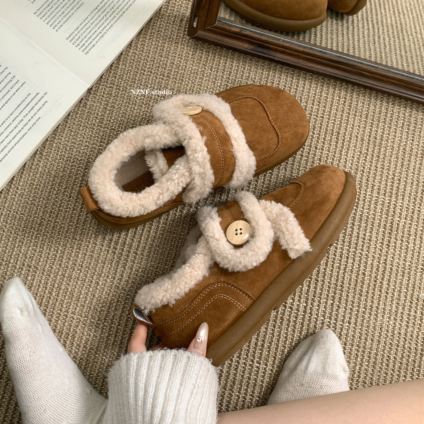 复古毛毛厚底雪地靴女款2025新款冬季外穿保暖棉鞋加绒全包勃肯鞋,淘宝优惠券,粉丝福利购,淘宝优惠卷