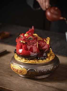 招财陶瓷三足金蟾聚宝盆摆