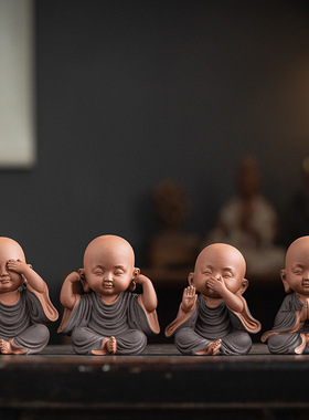 中式禅意紫砂工艺品四不小