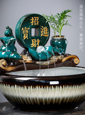 陶瓷自动循环流水鱼盆鱼缸鱼池过滤器喷泉瀑布造景装饰摆件循环水