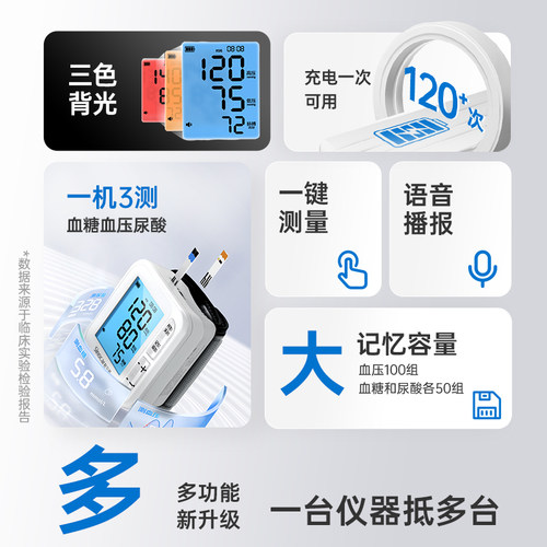 三诺三测机腕式血压计测量仪血糖测试仪尿酸检测器家用老人精准 - 图0