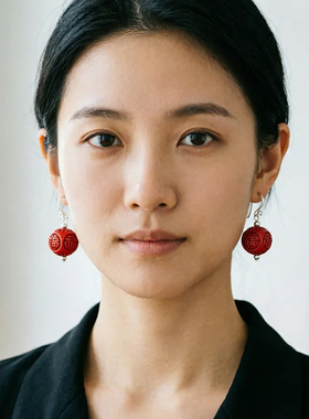 红色朱砂耳环14KGF金中国风新娘