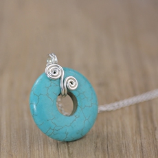 аксессуары для шеи 素元 双12新品包邮绿松石平安扣复古吊坠项链锁骨链原创手工首饰 29534