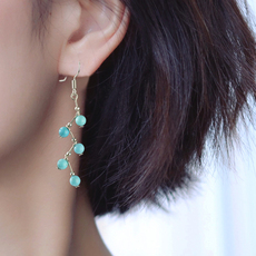 Серьги 素元绿松石纯银耳环女原创设计特色复古树枝文艺清新小众串珠耳坠 OTHER