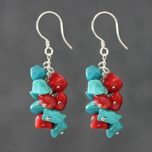 素元 优化松流苏足纯银耳环女原创民族风红绿配手工首饰品可订制 - 图2