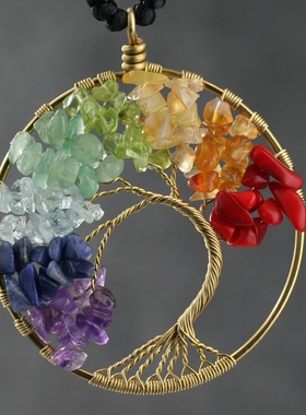 素元七彩项链长款吊坠diy树枝