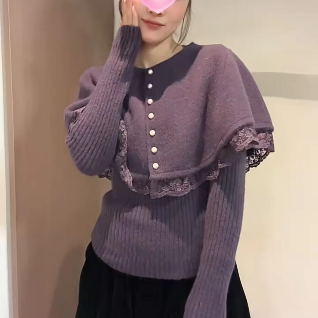 法式复古甜美蕾丝花边拼接斗篷披肩针织打底衫毛衣两件套装女秋冬,淘宝优惠券,粉丝福利购,淘宝优惠卷
