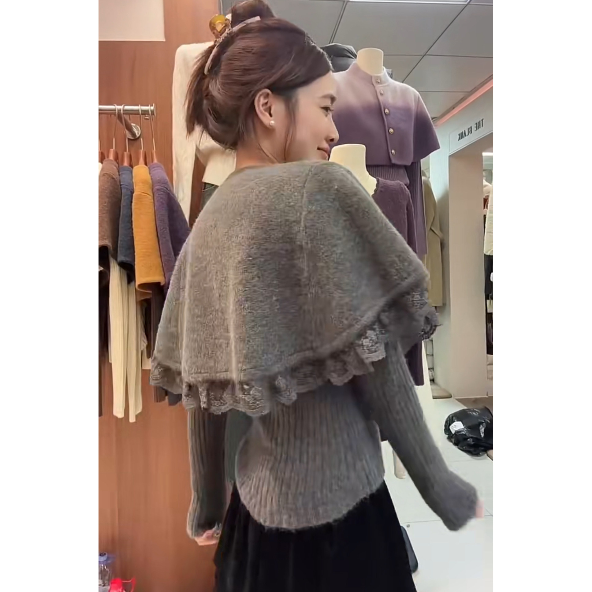 法式复古甜美蕾丝花边拼接斗篷披肩针织打底衫毛衣两件套装女秋冬,淘宝优惠券,粉丝福利购,淘宝优惠卷