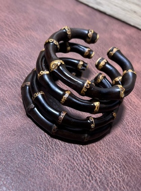 野生紫竹根手工藤镯多节黑色紫竹手镯可定制大小开口原创设计