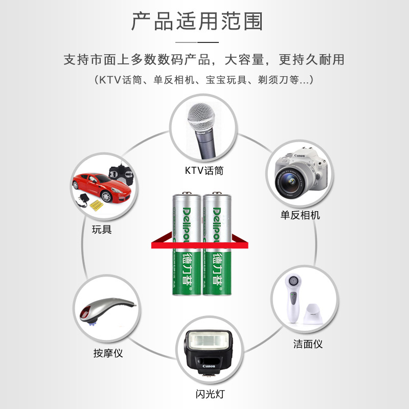 德力普5/7号液晶显示快充智能充电器充电电池套装玩具AAA空调电池