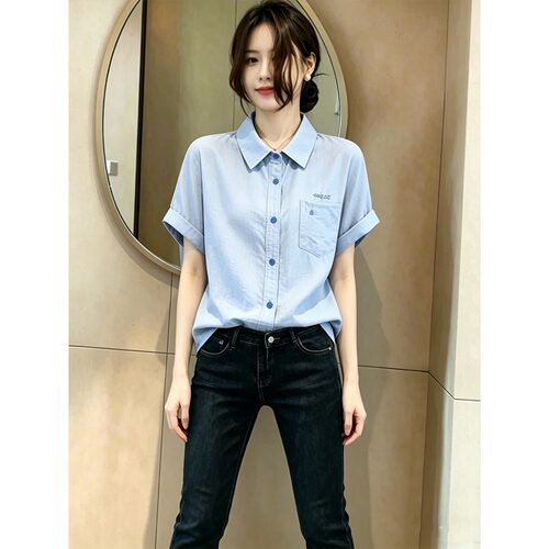 高级感衬衫女设计感小众轻熟风休闲通勤职业气质短袖polo衬衣夏季 - 图3