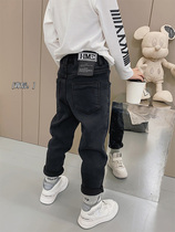 Boy Black Jeans Spring Autumn New 100 lap integrated suede radish Type CUHK Scout with velvety and velvety elastic softness