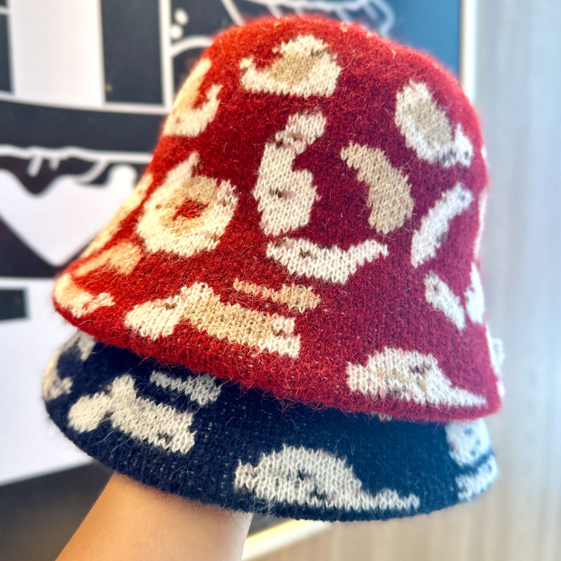 2025新款秋冬美式印花潮流针织水桶帽子女保暖防风出游盆帽个性,淘宝优惠券,粉丝福利购,淘宝优惠卷