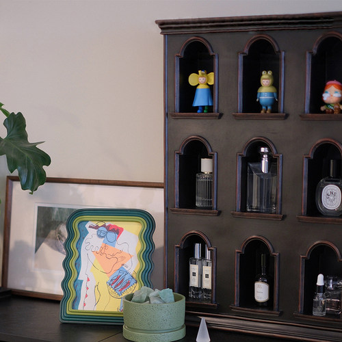 中古杯架手办摆件桌面收纳展示柜法式置物黑色复古挂墙九宫格壁柜 - 图2