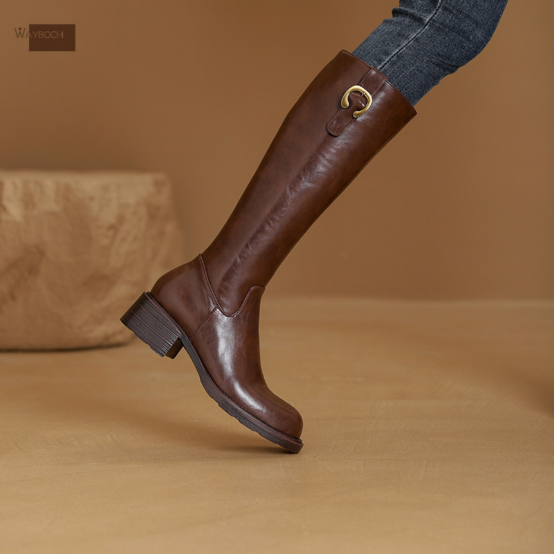 真皮牛皮粗跟骑士靴女靴 圆头中跟高筒靴 秋冬欧美长靴及膝靴子,淘宝优惠券,粉丝福利购,淘宝优惠卷