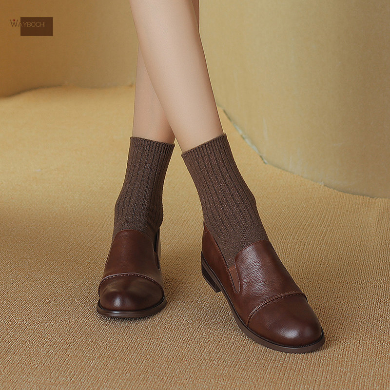 头层软牛皮真皮单鞋平跟圆头低跟乐福鞋春秋女鞋时尚拼接英伦复古,淘宝优惠券,粉丝福利购,淘宝优惠卷