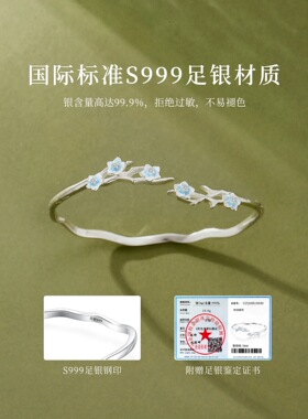 S999足银手镯女款高级感轻奢小众镯子情人节生日礼物送老婆